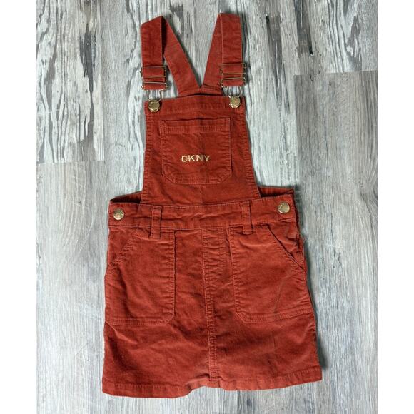 DKNY Burnt Orange Corduroy Overalls Jumper Skirt Sleeveless Summer Girls Size 5 - Picture 1 of 9